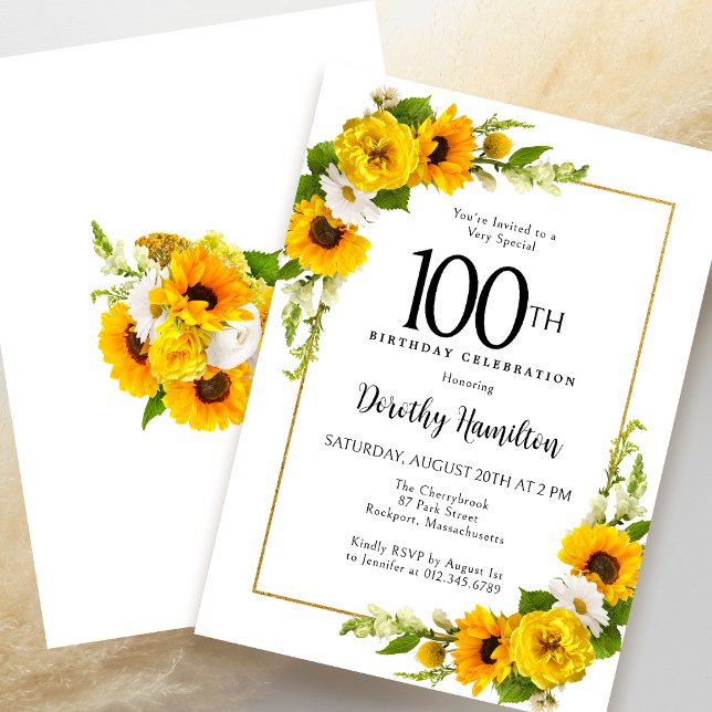 Invitación Floral de margarita blanca de girasol amarillo 100 (Elegant Invitation to get the Party of to a Great Start!)