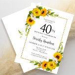 Invitación Floral de margarita blanca de girasol amarillo 40<br><div class="desc">tarjeta de cumpleaños 40 de flor de girasol amarillo bonito. Las peonías amarillas y las margaritas blancas se mezclan con los girasoles. Un marco dorado rectangular le da un ambiente elegante. Muy fácil de personalizar. Esa espalda es blanca con un ramo de girasol. Esto es perfecto para una celebración de...</div>