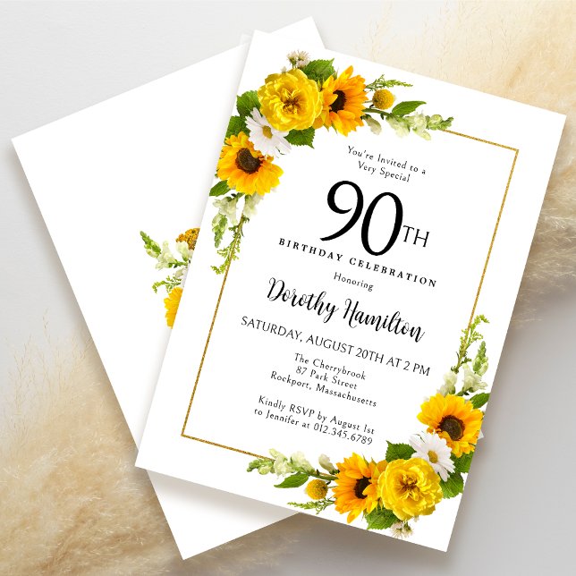 Invitación Floral de margarita blanca de girasol amarillo 90  (Elegant yellow floral design!)