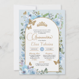 Invitación Floral de mariposa azul de bebé Quinceañera