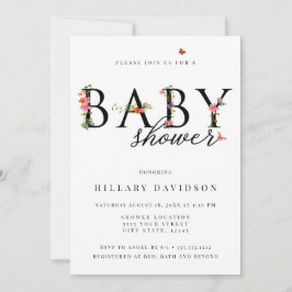 Invitación Floral de mariposa, Baby Shower