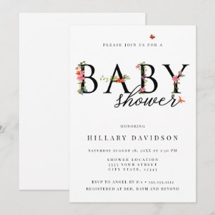 Invitación Floral de mariposa, Baby Shower
