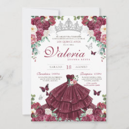 Invitación Floral de mariposa borgoñona de color rojo y plate