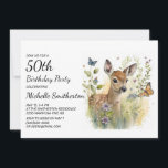 Invitación Floral de mariposa de ciervo bebé 50 cumpleaños<br><div class="desc">Capturar la belleza de la naturaleza con esta elegante invitación a la fiesta de 50 años de mujeres que incluye una impresionante pintura de un ciervo bebé fascinado por una mariposa. Perfecto para una celebración de cumpleaños con temática animal o de vida silvestre, esta invitación inspirada en el arte encantará...</div>