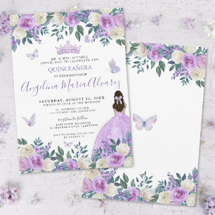 Invitación Floral de mariposa morada Quinceañera