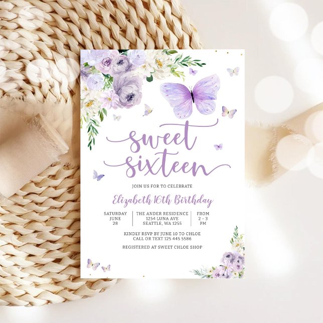 Invitación Floral de Mariposa para Cumpleaños Diec (Subido por el creador)