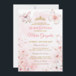 Invitación Floral de mariposa rosa Quinceañera<br><div class="desc">Pelea Mariposa Rosa Quinceañera Invitación Mexicana Mis Quince 15 Anos,  16 Aniversario,  Diseño Princesa Mariposa Rosa,  Fondo Floral,  Quince Rosa</div>
