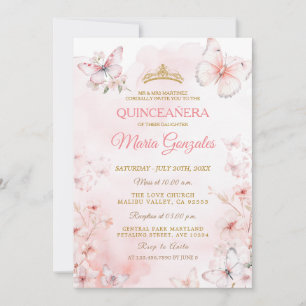 Invitación Floral de mariposa rosa Quinceañera