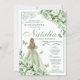 Invitación Floral de mariposa verde Tiara Princesa Quinceaner