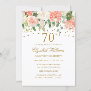 Invitación floral de melocotón dorado para el 70 c