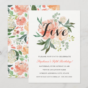 Invitación floral de melocotón rosa para el quinto