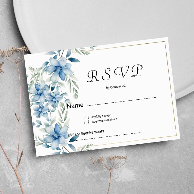 Invitación Floral de menta azul marino botánico RSVP (Botanical navy blue mint floral RSVP )