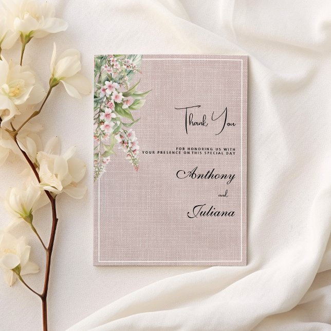 Invitación Floral de menta rosa rubia rubia botánica Gracias (Botanical rustic blush pink mint floral Thank You)