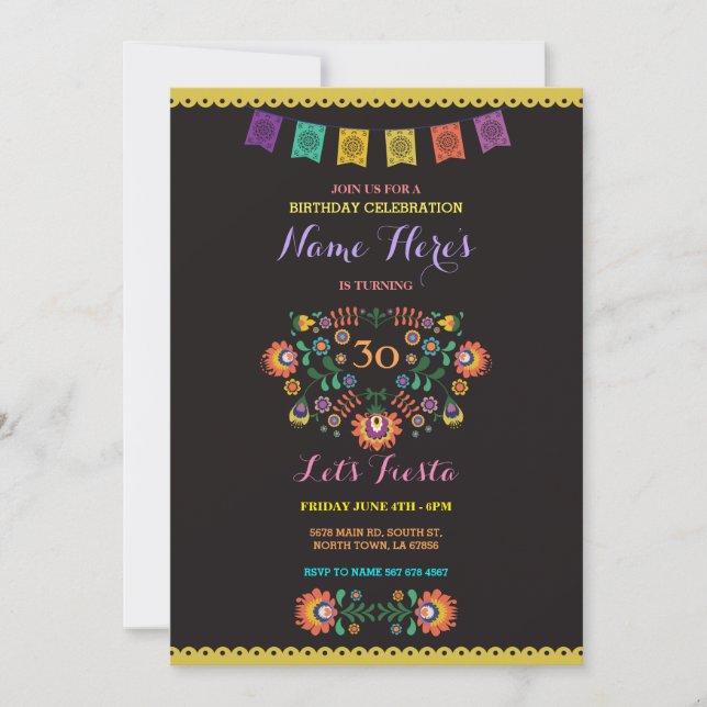 Invitación floral de México del cumpleaños de la (Anverso)