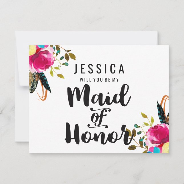 Invitación Floral de Moda boho serás mi empleada de honor (Anverso)
