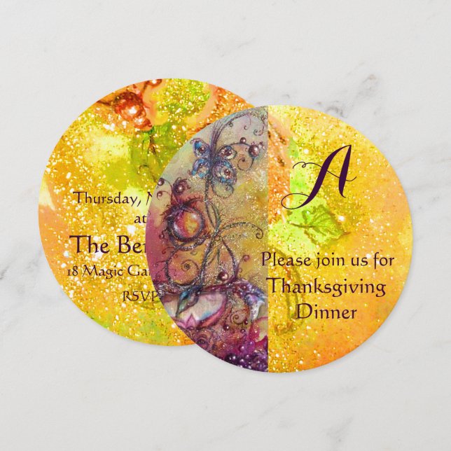 INVITACIÓN FLORAL DE MONOGRAMA DE LA PLANTA DE MANO (Anverso / Reverso)