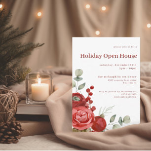 Invitación Floral de Navidades de acuarela   Casa abierta de 