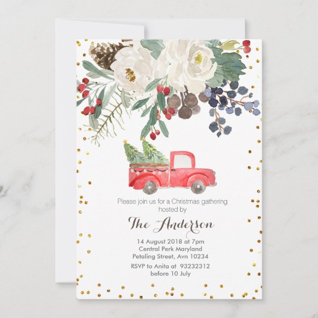 Invitación floral de Navidades de invierno Navidad (Anverso)