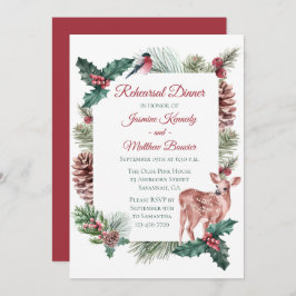 Invitación Floral de Navidades rojos de la cena de invierno