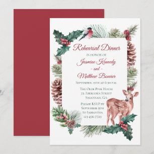 Invitación Floral de Navidades rojos de la cena de invierno