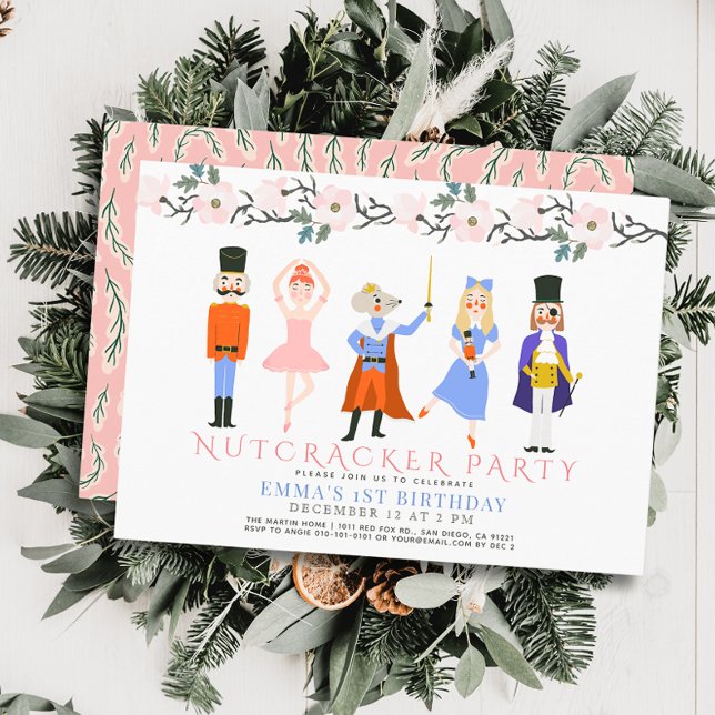 Invitación Floral de Navidades rosados desnudos Primer cumple (Subido por el creador)