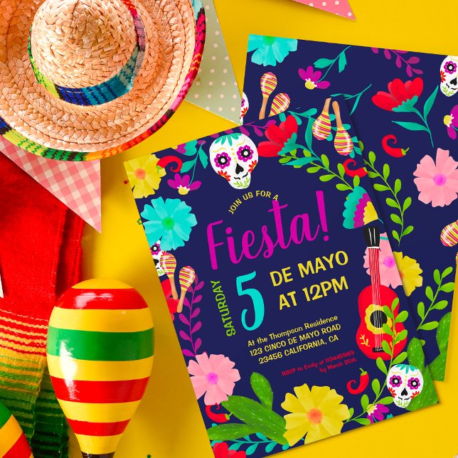 Invitación Floral de neón brillante mexicano 5 de mayo fiesta (Subido por el creador)
