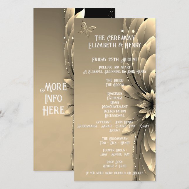 Invitación floral de oro" (Anverso / Reverso)
