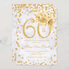 Invitación Floral de oro 60º cumpleaños Luces de Glam Plata