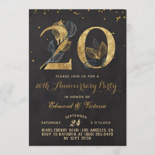 Invitación floral de oro a 20 años