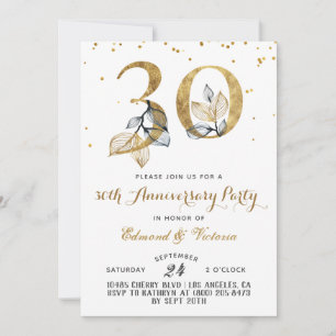 Invitación floral de oro a 30 años
