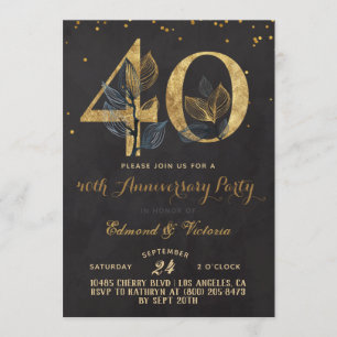 Invitación floral de oro a 40 años