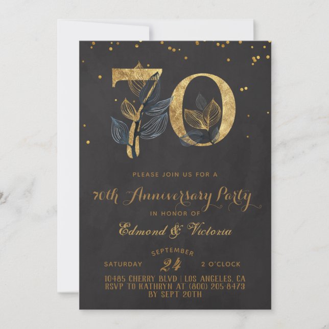 Invitación floral de oro a 70 años (Anverso)