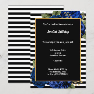 INVITACIÓN FLORAL DE ORO AZUL DE HUELGA NEGRA 2 FIESTA DE CUM