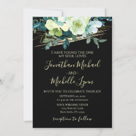 Invitación Floral de oro blanco azul sobre Boda cristiano neg