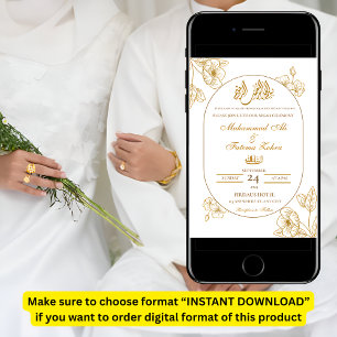 Invitación Floral de oro blanco Minimalista elegante moderno 