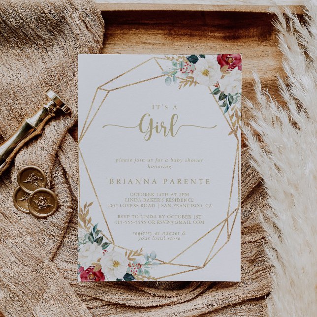 Invitación Floral de oro clásica es un Baby Shower Chica (Subido por el creador)