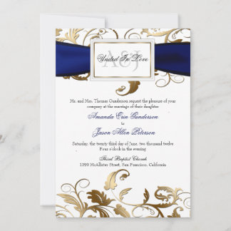 Invitación floral de oro con arco de marina