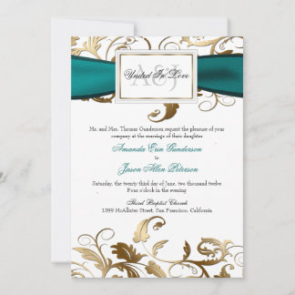 Invitación floral de oro con arco Verde azulado