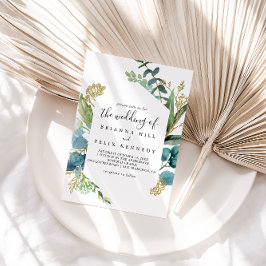 Invitación Floral de oro con vegetación tropical El Boda de