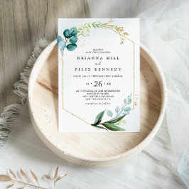 Invitación Floral de oro con verde tropical Boda Casual