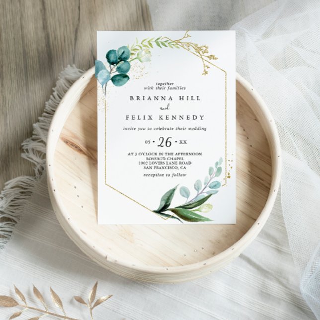 Invitación Floral de oro con verde tropical Boda Casual (Subido por el creador)