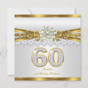 Invitación Floral de oro de la perla blanca 60 cumpleaños