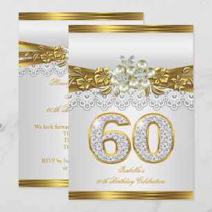 Invitación Floral de oro de la perla blanca 60 cumpleaños