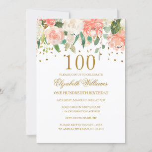 Invitación floral de oro de melocotón para cumplea