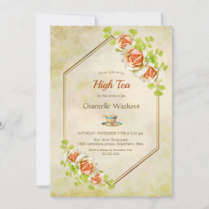 Invitación Floral de oro Geométrica Alta Tea Bridal Ducha