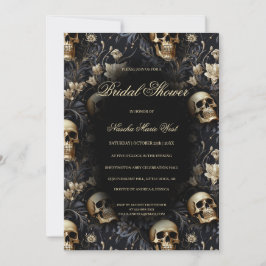 Invitación Floral de oro gótico Skulls Moody Bridal Shower
