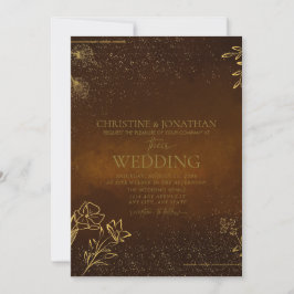 Invitación Floral de oro moderna | Boda marrón