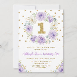 Invitación Floral de oro morado 1 cumpleaños salvaje 1 Fiesta