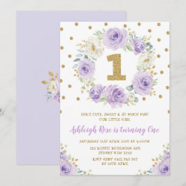 Invitación Floral de oro morado 1 cumpleaños salvaje 1 Fiesta