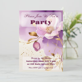 Invitación Floral de oro morado de bonito